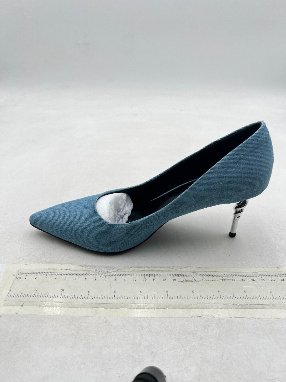 YDN Blue Pointed Closed Toe Spiral Mid Heel Pumps Slip on Stiletto Slide Shoe